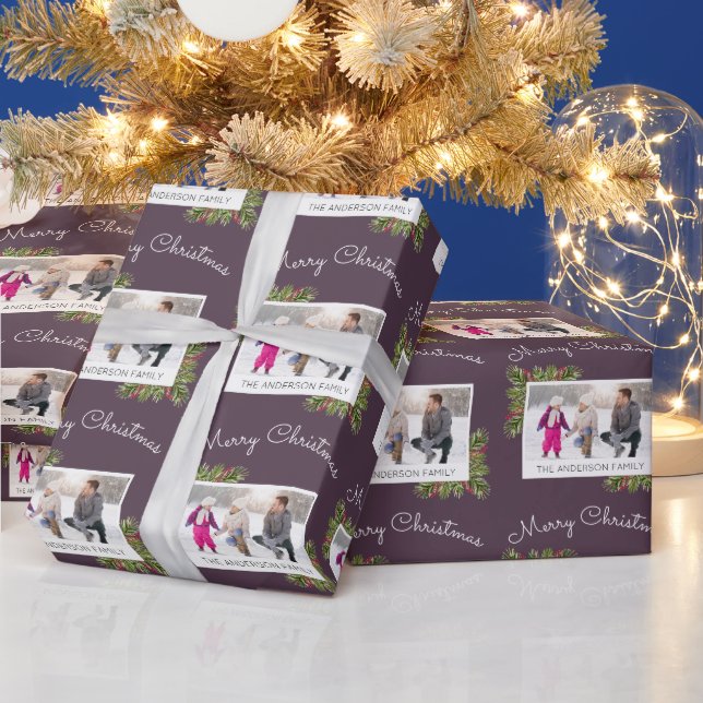 Papel De Presente Natal das agulhas do pinho da aguarela da foto de (Feriados)