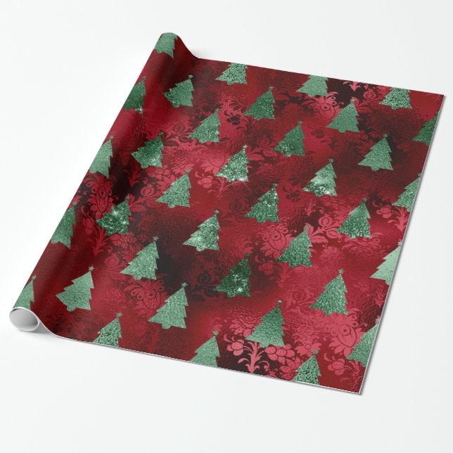 Papel De Presente Natal das Árvores Verdes Elegantes (Desenrolado)