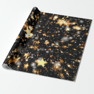 Papel De Presente Natal das estrelas Douradas e pretas