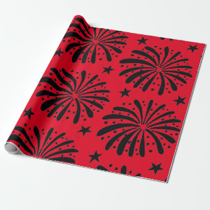 Papel De Presente Natal das Estrelas Vermelhas e Negras