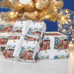 Papel De Presente Natal de 1950 Senhora Vintage