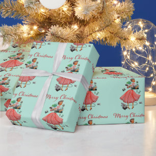 Papel De Presente Natal de 1950 Senhora Vintage