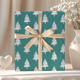 Papel De Presente Natal de Árvores de Pinheiro Verde e Branco
