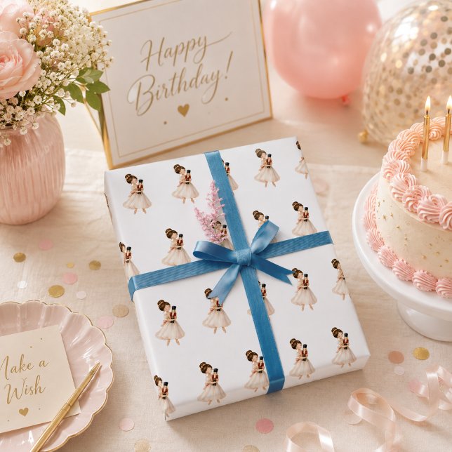 Papel De Presente Natal de bailarina quebra-nozes rosa branco (Criador carregado)
