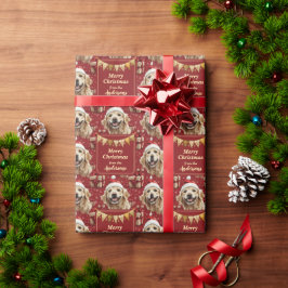 Papel De Presente Natal de Banner Vermelho do ouro Retriever