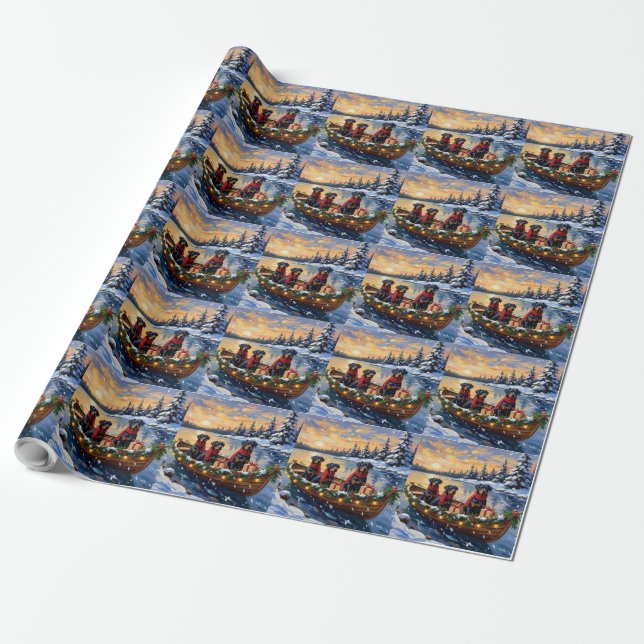 Papel De Presente Natal de barco de Rottweiler (Desenrolado)