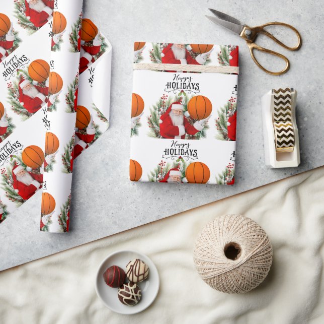 Papel De Presente Natal de basquete com Papai Noel (Artesanato)