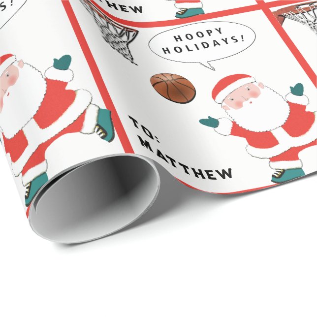 Papel De Presente Natal de Basquetebol Divertido (Ponta do rolo)