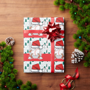 Papel De Presente Natal de beisebol com chapéu de Papai Noel