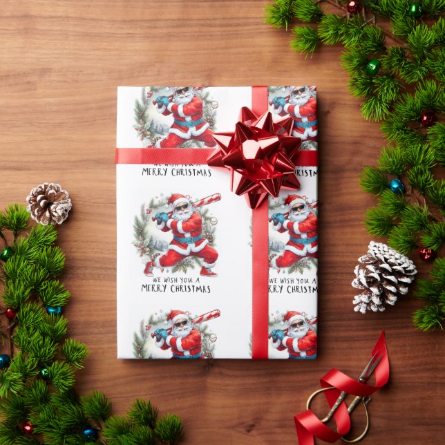 Papel De Presente Natal de beisebol com Papai Noel (Presente de Natal)