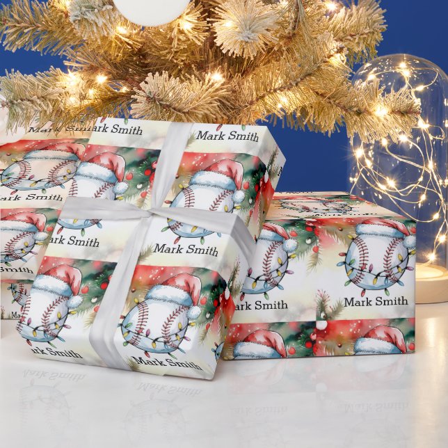 Papel De Presente Natal de beisebol com Santa Hat (Feriados)