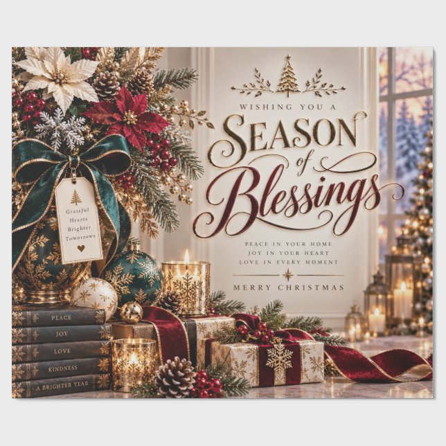 Papel De Presente Natal de Bênçãos Borgonha (Aberto)