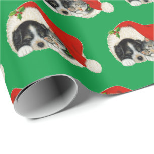 Papel De Presente Natal de Cachorrinho e Gatito Fofos