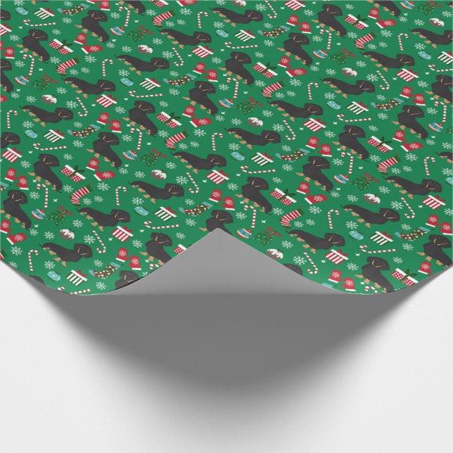 Papel De Presente Natal de cachorro preto e Tan Dachshund (Ponta)