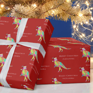 Papel De Presente Natal de Dinossauro Personalizado Nome da Menina