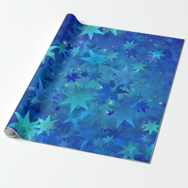 Papel De Presente Natal de Estrela Azul Escura (Desenrolado)