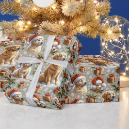 Papel De Presente Natal de Feriado de Retriever de ouro
