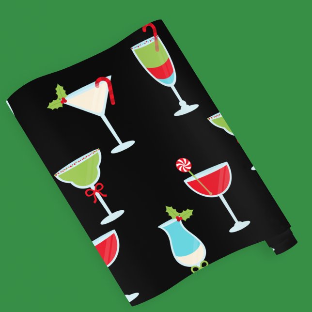 Papel De Presente Natal de Festa Negra de Cocktail (Criador carregado)