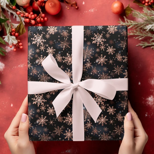 Papel De Presente Natal de Flocos de Neve Metálicos rosa Dourados (Criador carregado)