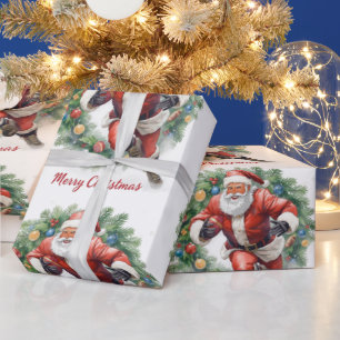 Papel De Presente Natal de futebol com Papai Noel