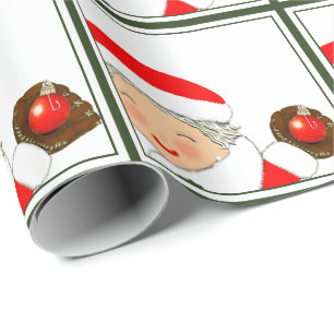 Papel De Presente Natal de Futebol Feminino de Basebol