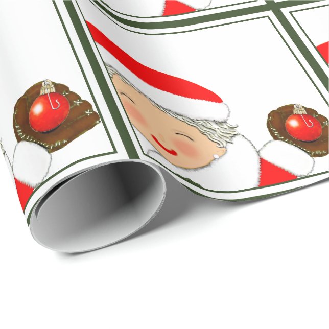 Papel De Presente Natal de Futebol Feminino de Basebol (Ponta do rolo)