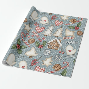 Papel De Presente Natal de Gengibre Aconchegante com Listras de Doce