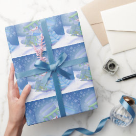 Papel De Presente Natal de Inverno Azul Fofo