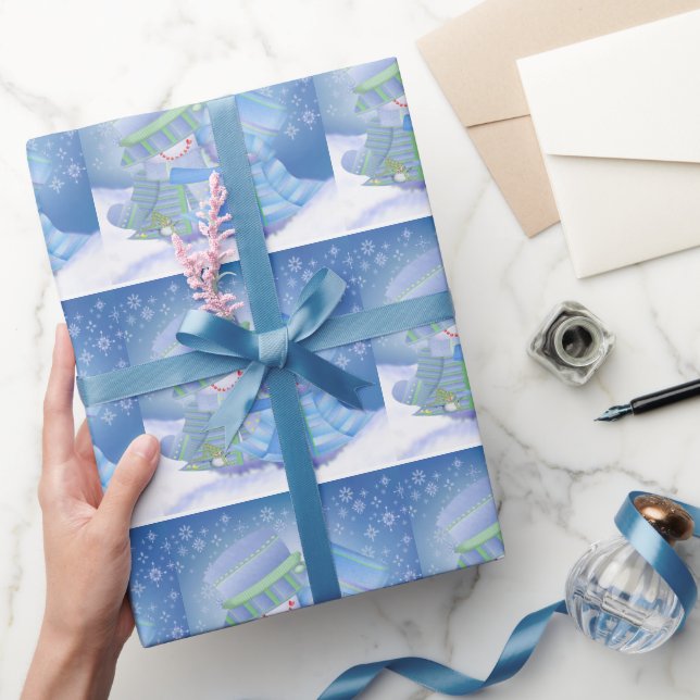 Papel De Presente Natal de Inverno Azul Fofo (Presentear)