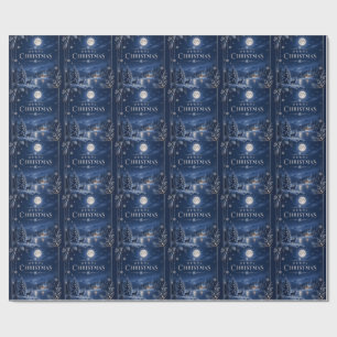 Papel De Presente Natal de Inverno Elegante, Meia-Noite Azul Neve