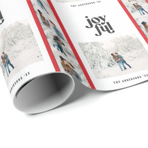 Papel De Presente Natal de multi-fotos vermelho-chic mínimo moderno