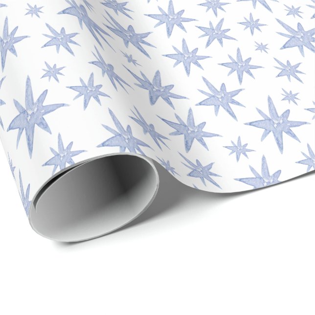 Papel De Presente Natal de Natividade em Aquarela Azul (Ponta do rolo)