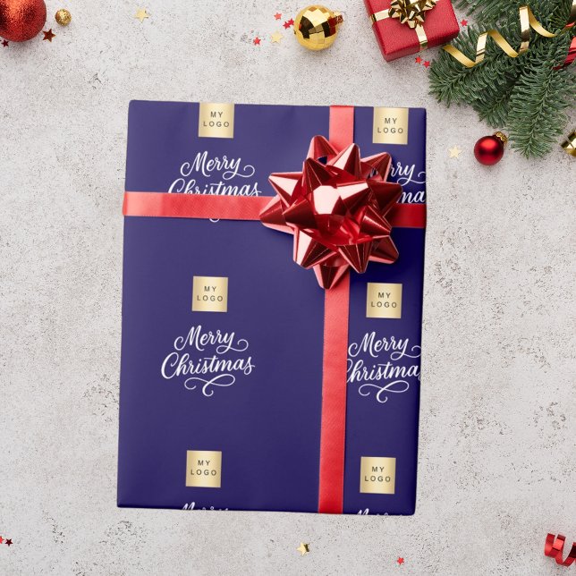 Papel De Presente Natal de negócios de script branco azul (Criador carregado)