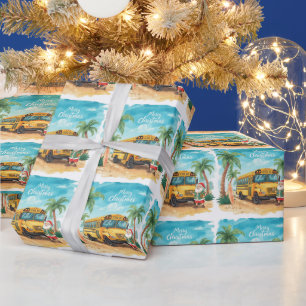 Papel De Presente Natal de Ônibus Escolar com Papai Noel