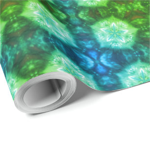 Papel De Presente Natal de padrão das estrelas verdes e azuis modern