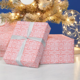 Papel De Presente Natal de padrão floral branco e rosa