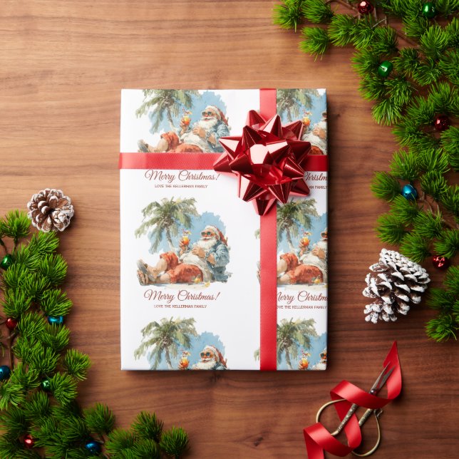 Papel De Presente Natal de Papais noeis Tropicais Personalizados (Presente de Natal)