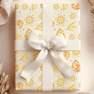 Papel De Presente Natal de Pine Cone, Dourado Rustic