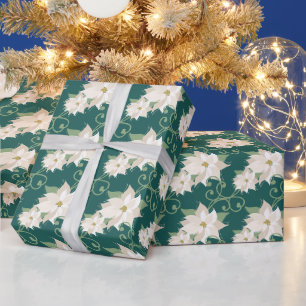 Papel De Presente Natal de Poinsettia Branca Elegante