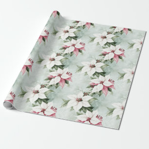 Papel De Presente Natal de Poinsettias Brancas Elegante
