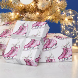 Papel De Presente Natal de Skates de gelo rosa bonito