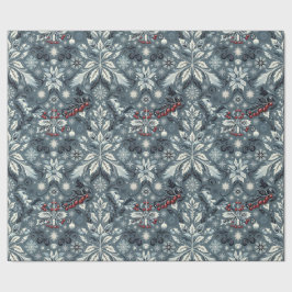 Papel De Presente Natal de Trimagem Floral Azul Clássica