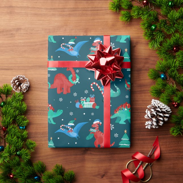 Papel De Presente Natal Dinossauro Crianças Diversão Feriado de inve (Presente de Natal)