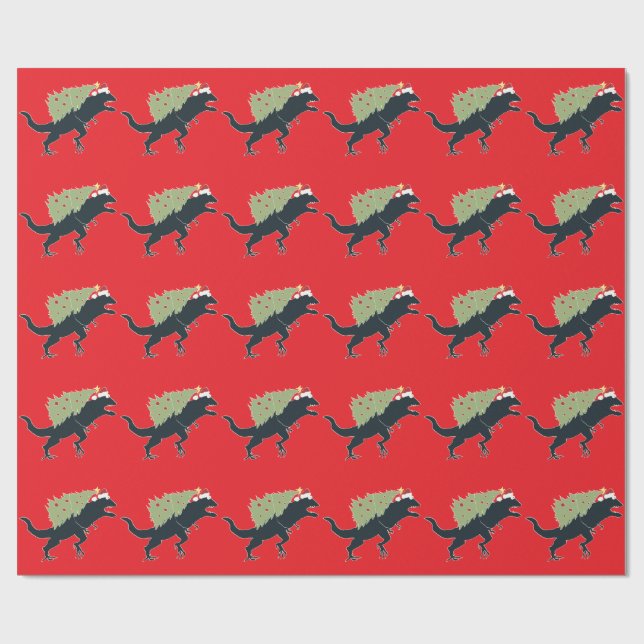 Papel De Presente Natal Dinossauro Divertido e Festivo (Aberto)