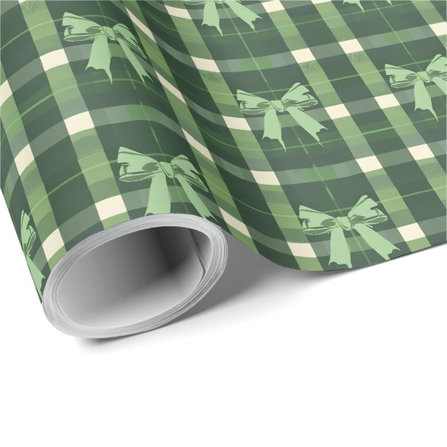 Papel De Presente Natal do Arco da Xadrez Verde (Ponta do rolo)