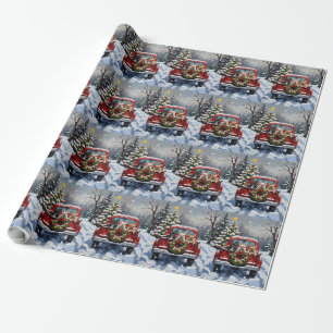 Papel De Presente Natal do Bulldog Francês Caminhonete Vermelha Féri