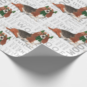 Papel De Presente Natal do Cachorro Feriado no Basset Hound