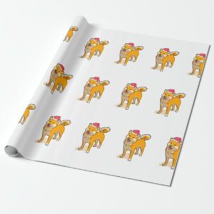 Papel De Presente Natal do Cão Shiba Inu Papai Noel