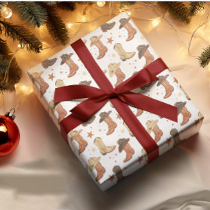Papel De Presente Natal do Chapéu do Cowboy Ocidental e Boots