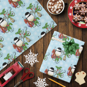 Papel De Presente Natal do Chickadee de inverno